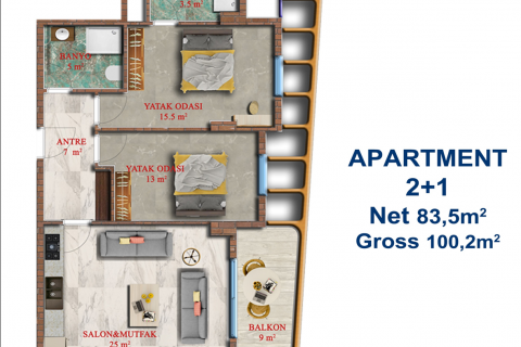 آپارتمان در  Mahmutlar ، امارات متحده عربی 2 خوابه ، 100 متر مربع.  شماره 79479 - 20