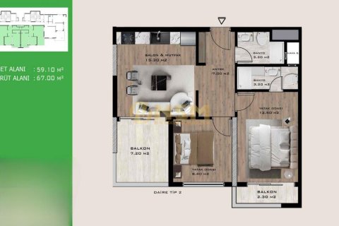 آپارتمان در  Mersin ، امارات متحده عربی 2 خوابه ، 69 متر مربع.  شماره 72127 - 17