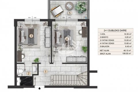 آپارتمان در  Gazipasa ، امارات متحده عربی 1 خوابه ، 45 متر مربع.  شماره 76501 - 21