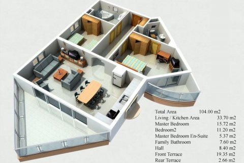 آپارتمان در  Side ، امارات متحده عربی 2 خوابه ، 104 متر مربع.  شماره 73730 - 8