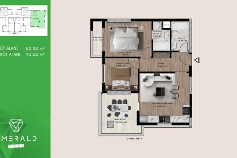 آپارتمان در  Mersin ، امارات متحده عربی 2 خوابه ، 69 متر مربع.  شماره 72127 - 10