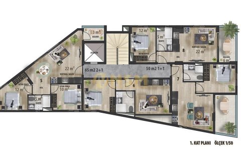 آپارتمان در  Alanya ، امارات متحده عربی 2 خوابه ، 65 متر مربع.  شماره 83805 - 7