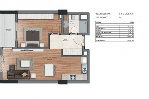 آپارتمان در Küçükçekmece،  Istanbul ، امارات متحده عربی 1 خوابه ، 80 متر مربع.  شماره 81171 - 5