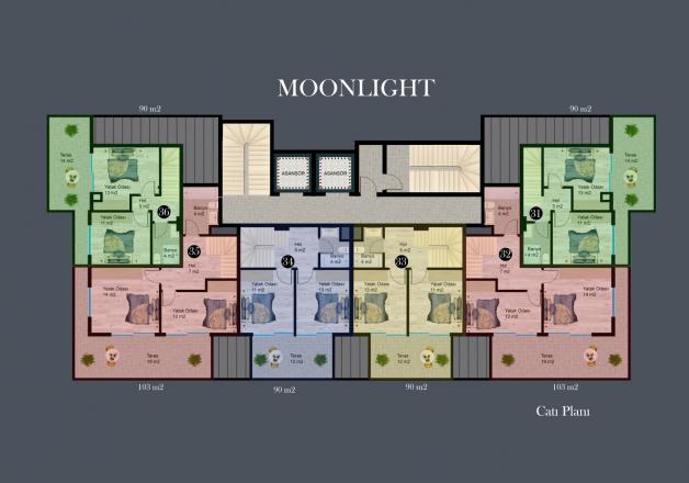 پنت هاس در در Moonlight Star Residence Avsallar ، امارات متحده عربی 2 خوابه ، 90 متر مربع.  شماره 84549