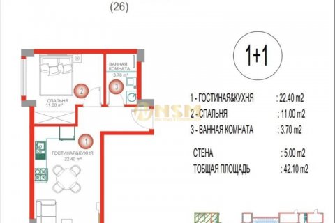 آپارتمان در  Alanya ، امارات متحده عربی 1 خوابه ، 40 متر مربع.  شماره 83845 - 17