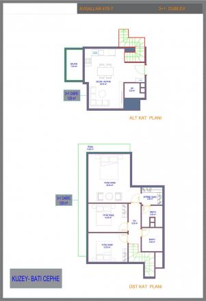نقشه طبقه 3+1 Penthouse Apt 35