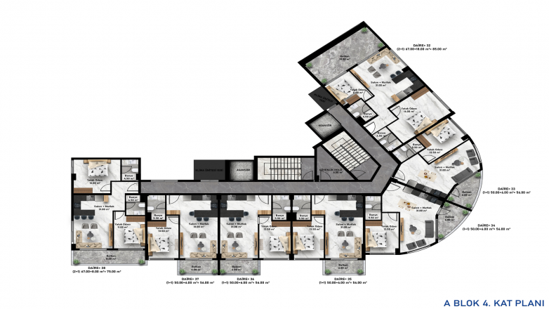 آپارتمان در در Moonlight Blue Residence Avsallar ، امارات متحده عربی 2 خوابه ، 87 متر مربع.  شماره 122975