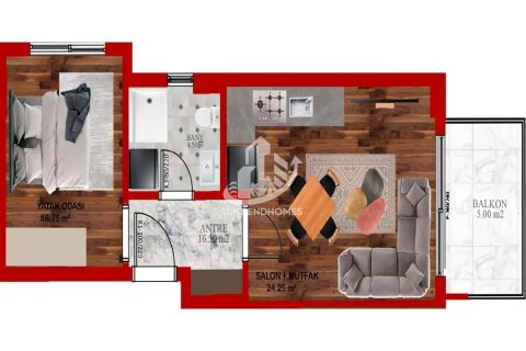 آپارتمان در  Gazipasa ، امارات متحده عربی 1 خوابه ، 55 متر مربع.  شماره 83642 - 21