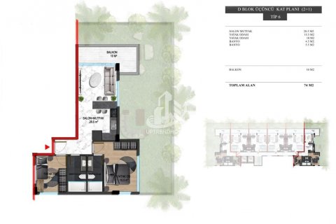 آپارتمان در  Oba ، امارات متحده عربی 1 خوابه ، 50 متر مربع.  شماره 85575 - 21