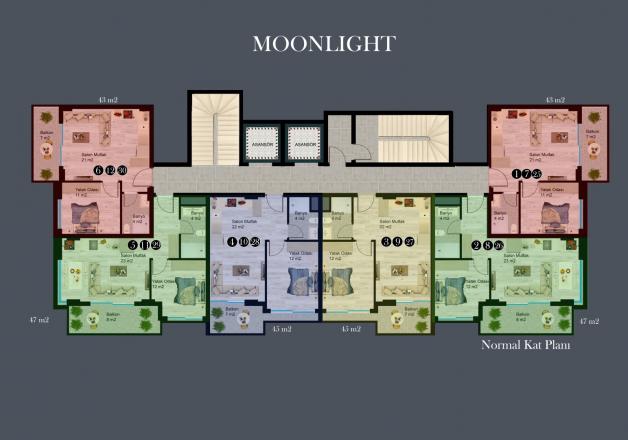 1+1 Leilighet i Moonlight Star Residence, Avsallar, Antalya, Tyrkia Nr. 84295