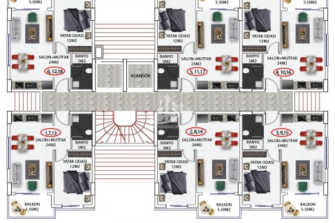 1+1 Lägenhet  i Okurcalar, Alanya, Antalya, Turkiet Nr. 42887 - 14