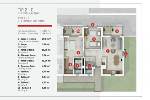 Продажа квартиры  в Бодруме, Мугле, Турция 2+1, 94м2, №62645 – фото 13