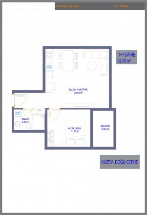 Планировка «Apartment 7» 1+1 в ЖК Moonlight Residence