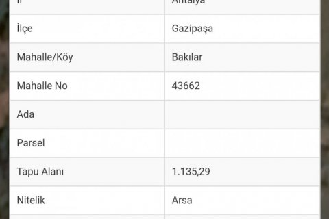 Продажа земельного участка  в Газипаше, Анталье, Турция, 1135м2, №81329 – фото 3